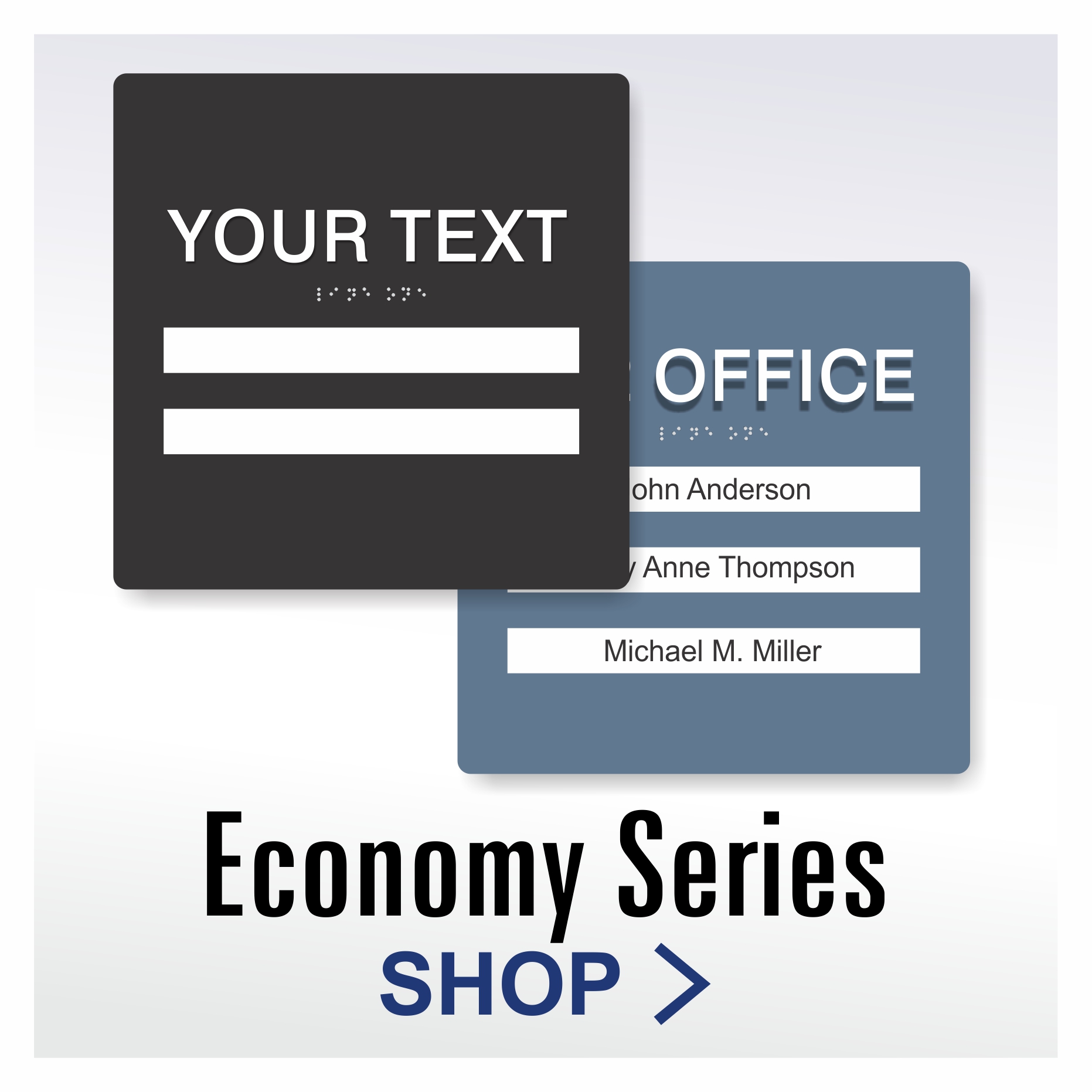 Economy Series low cost ADA window signs with paper inserts for room identification